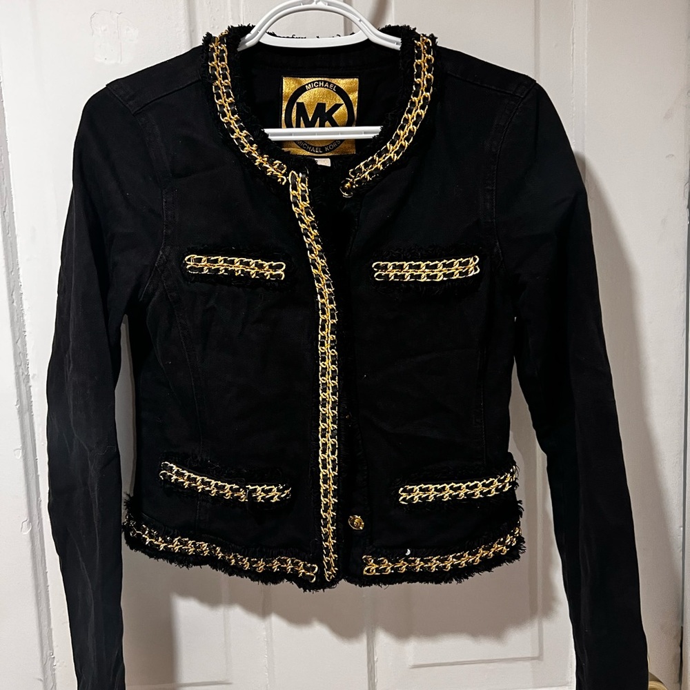 Michael Michael Kors Black Denim Chain Embellished Jacke
